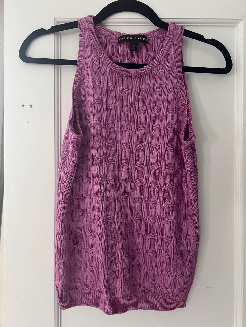 Ralph Lauren Black Label Pink/Purle Cable Knit Sleeveless Tank 100% Silk